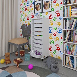 Sepetli Mutfak Dolabı Ruberu Byz 122x45x30 Banyo Oyuncak Çamaşır Beyaz 9 Lu Sepet Beyaz