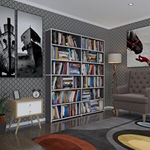 Kitaplık Süper Ga 180*160*19 Gri 6 Katlı 2 Bölme Çift Bölme Opsiyonlu Ofis Mutfak Banyo Dolabı Arkalıksız Beyaz