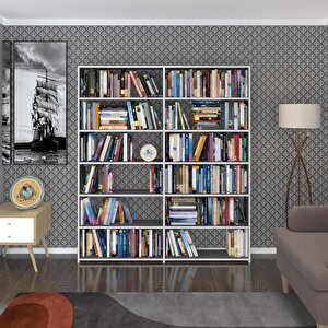 Kitaplık Süper Ga 180*160*19 Gri 6 Katlı 2 Bölme Çift Bölme Opsiyonlu Ofis Mutfak Banyo Dolabı Arkalıksız Beyaz