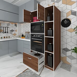 Fırın Dolabı Makbule Cvz 180*90*56 Mutfak Çekmeceli Ayaklı Banyo Kiler Ofis Ceviz