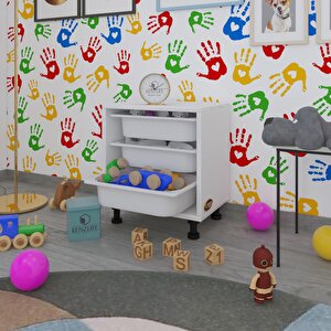 Sepetli Mutfak Dolabı Ruberu Byz 050x45x30 Banyo Oyuncak Çamaşır Beyaz 3 Lü Sepet Beyaz