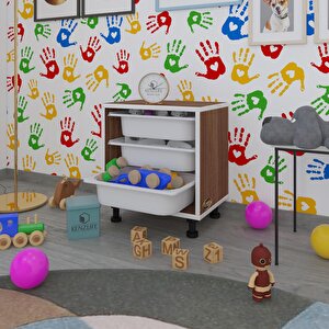 Sepetli Mutfak Dolabı Ruberu Cvz 050x45x30 Banyo Oyuncak Çamaşır Beyaz 3 Lü Sepet Ceviz