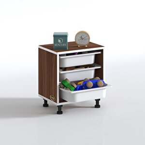 Sepetli Mutfak Dolabı Ruberu Cvz 050x45x30 Banyo Oyuncak Çamaşır Beyaz 3 Lü Sepet Ceviz