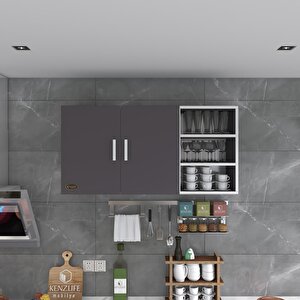 Hazır Mutfak Fulvus22 Gri 060*120*22 Mutfak Banyo Dolabı Kapaklı Raflı Gri