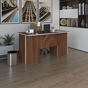 Ofis Masası Kuma Kengo Cvz 75*160*80 Kilitli Kapaklı Dolap Çiftli Eşkenar Bilgisayar Çalışma Masası Ceviz