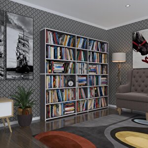 Kitaplık Süper Ga 180*200*19 Gri 6 Katlı 3 Bölme Çift Bölme Opsiyonlu Ofis Mutfak Banyo Dolabı Arkalıksız Beyaz