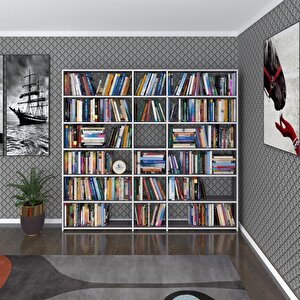 Kitaplık Süper Ga 180*200*19 Gri 6 Katlı 3 Bölme Çift Bölme Opsiyonlu Ofis Mutfak Banyo Dolabı Arkalıksız Beyaz