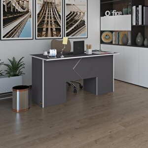 Ofis Masası Kuma Kengo Gri 75*150*80 Raflı Dolap Çiftli Eşkenar Bilgisayar Çalışma Masası Gri