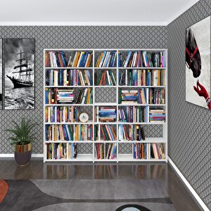 Kitaplık Süper Ga 180*200*19 Byz 6 Katlı 3 Bölme Çift Bölme Opsiyonlu Ofis Mutfak Banyo Dolabı Arkalıksız Beyaz