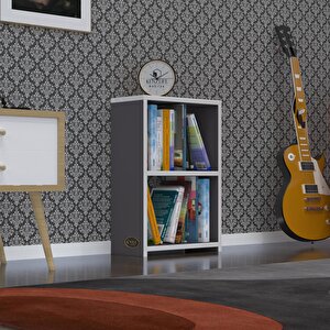 Kitaplık Süper Ga 060*40*19 Gri 2 Katlı Tek Bölme Ofis Mutfak Banyo Dolabı Arkalıksız Beyaz