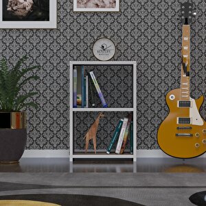 Kitaplık Süper Ga 060*40*19 Gri 2 Katlı Tek Bölme Ofis Mutfak Banyo Dolabı Arkalıksız Beyaz