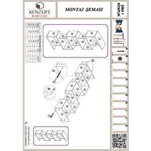 Kenzlife Kitaplık Raf Diba1 Byz 129x040x19 Banyo Kiler Ofis (m)