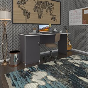 Ofis Masası Yoko Ono Gri Sol 75*170*80 Kilitli Kapaklı Dolap Eşkenar Bilgisayar Çalışma Masası Gri