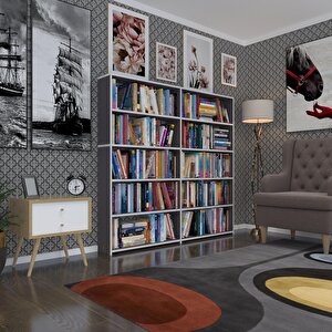 Kitaplık Süper Ga 150*160*19 Gri 5 Katlı 2 Bölme Çift Bölme Opsiyonlu Ofis Mutfak Banyo Dolabı Arkalıksız Beyaz