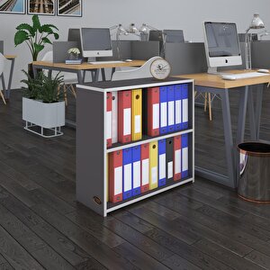 Klasörlük Raflı Burutay Gri 70*80*30 Kitaplık Ofis Arkalıksız Beyaz