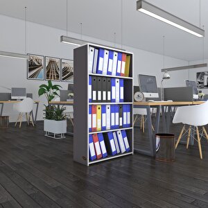 Klasörlük Raflı Erlinay Gri 140*80*30 Kitaplık Ofis Arkalıksız Beyaz