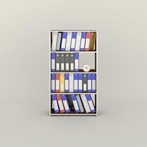Klasörlük Raflı Erlinay Ceviz 140x30 Kitaplık Ofis Arkalıksız Ceviz