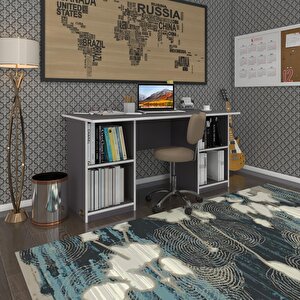 Ofis Masası Pat Morita Gri 75*160*60 Raflı Dolap Çiftli Şeritli Bilgisayar Çalışma Masası Gri