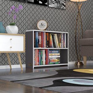 Kitaplık Süper Ga 060*80*19 Gri 2 Katlı Tek Bölme Ofis Mutfak Banyo Dolabı Arkalıksız Beyaz
