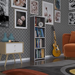 Kitaplık Süper Ga 120*40*19 Gri 4 Katlı Tek Bölme Ofis Mutfak Banyo Dolabı Arkalıksız Beyaz
