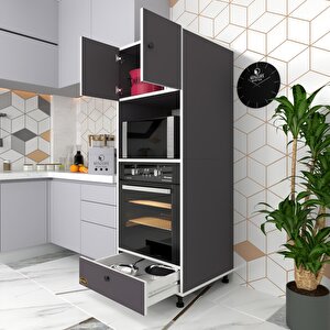 Fırın Dolabı Kamile Gri 162*60*56 Mutfak Çekmeceli Ayaklı Banyo Kiler Ofis Gri