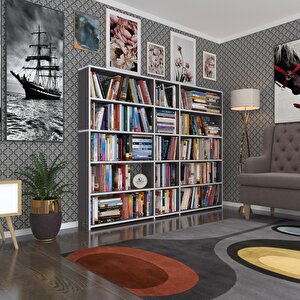 Kitaplık Süper Ga 150*200*19 Gri 5 Katlı 3 Bölme Çift Bölme Opsiyonlu Ofis Mutfak Banyo Dolabı Arkalıksız Beyaz