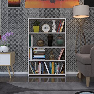 Kitaplık Süper Ga 120*80*19 Crd 4 Katlı Tek Bölme Ofis Mutfak Banyo Dolabı Arkalıksız Beyaz