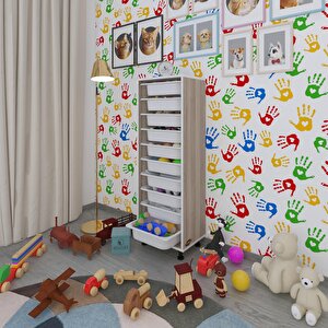 Sepetli Mutfak Dolabı Ruberu Crd 134x45x30 Banyo Oyuncak Çamaşır Beyaz 10 Lu Sepet Cordoba