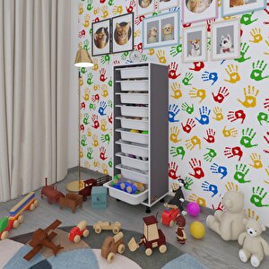 Sepetli Mutfak Dolabı Ruberu Gri 134x45x30 Banyo Oyuncak Çamaşır Beyaz 10 Lu Sepet Gri