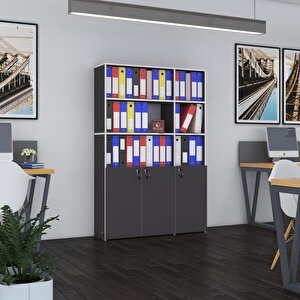 Klasör Dolabı Kilitli Alpdem Gri 175*120*30 Klasörlük Kitaplık Ofis Arkalıksız