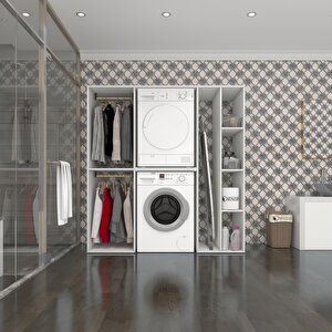 Çamaşır-kurutma Makinesi Dolabı Ve Giysi Dolabı Cevheri Sağ Beyaz 180x170x60  % 100 Full Mdf