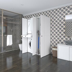 Kenzlife Çamaşır-kurutma Makinesi Dolabı Şahrur Sağ Beyaz 187x120x60 Çekmeceli Banyo