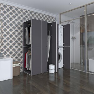 Kenzlife Çamaşır-kurutma Makinesi Dolabı Ve Giysi Dolabı Bistami Sol Gri 180x160x60  Banyo