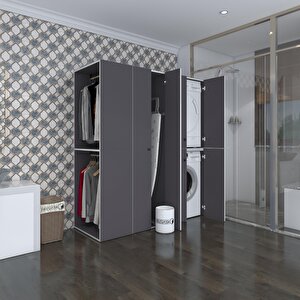 Çamaşır-kurutma Makinesi Dolabı Ve Giysi Dolabı Bistami Sol Gri 180*160*60  Banyo