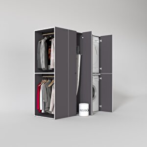 Çamaşır-kurutma Makinesi Dolabı Ve Giysi Dolabı Bistami Sol Gri 180*160*60  Banyo