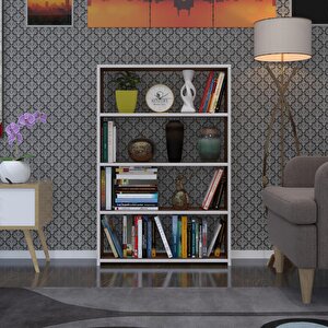 Kitaplık Süper Ga 120*80*19 Cvz 4 Katlı Tek Bölme Ofis Mutfak Banyo Dolabı Arkalıksız Beyaz