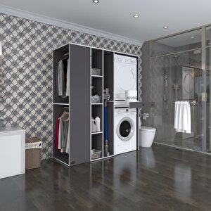 Çamaşır-kurutma Makinesi Dolabı Ve Giysi Dolabı Çekmeceli Attar Sol Gri 187*160*60  Banyo