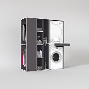Çamaşır-kurutma Makinesi Dolabı Ve Giysi Dolabı Çekmeceli Attar Sol Gri 187*160*60  Banyo