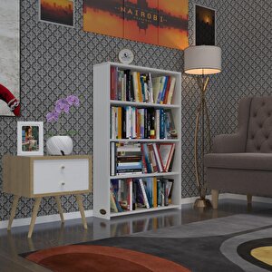 Kitaplık Süper Ga 120*80*19 Byz 4 Katlı Tek Bölme Ofis Mutfak Banyo Dolabı Arkalıksız Beyaz