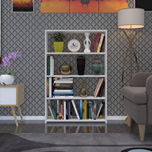 Kitaplık Süper Ga 120*80*19 Byz 4 Katlı Tek Bölme Ofis Mutfak Banyo Dolabı Arkalıksız Beyaz