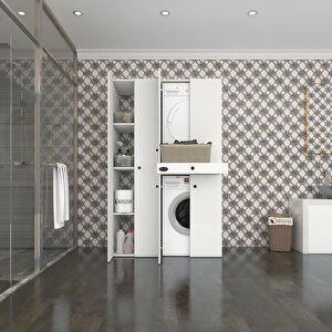 Çamaşır-kurutma Makinesi Dolabı Şahrur Sol Beyaz 187x120x60 Çekmeceli Banyo