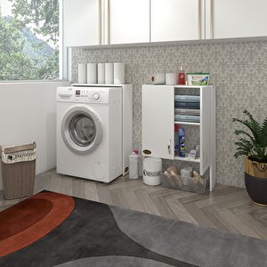 Çamaşır Makinesi Dolabı Veronikamdf Beyaz 180x066x20 % 100 Mdf Full Mdf Banyo Çift Kapaklı Arkalıksız