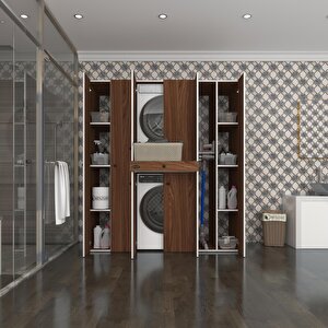 Kenzlife Çamaşır-kurutma Makinesi Dolabı Nazzam Ceviz 187x170x60 Çekmeceli Raflı Banyo