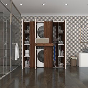 Çamaşır-kurutma Makinesi Dolabı Nazzam Cvz 187*170*60 Çekmeceli Raflı Banyo