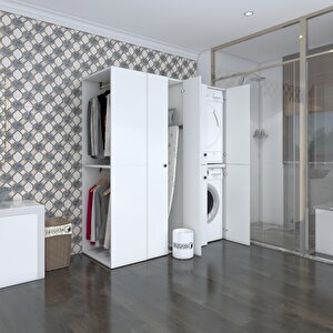 Kenzlife Çamaşır-kurutma Makinesi Dolabı Ve Giysi Dolabı Bistami Sol Beyaz 180x160x60  Banyo