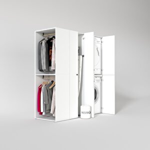 Çamaşır-kurutma Makinesi Dolabı Ve Giysi Dolabı Bistami Sol Beyaz 180x160x60  Banyo