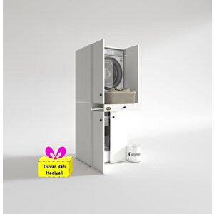 Kenzlife Çamaşır-kurutma Makinesi Dolabı El Kindi Beyaz 187x70x60 Çekmeceli Kapaklı + Tekli Duvar Rafı Hediye