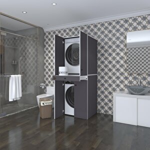 Çamaşır-kurutma Makinesi Dolabı El Kindi Gri 187x70x60 Çekmeceli Kapaklı Banyo
