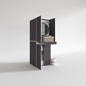 Çamaşır-kurutma Makinesi Dolabı El Kindi Gri 187*070*60 Çekmeceli Kapaklı Banyo