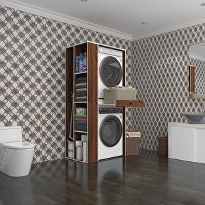 Çamaşır-kurutma Makinesi Dolabı Bacce Sol Ceviz 187x90x60 Çekmeceli Banyo